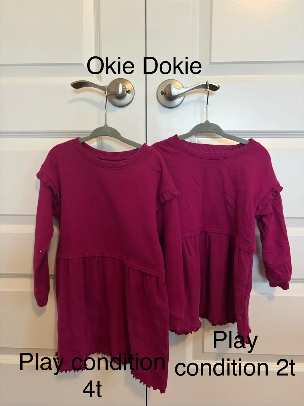 okie dokie Magenta Long-Sleeve Ruffle-Hem Knit Top